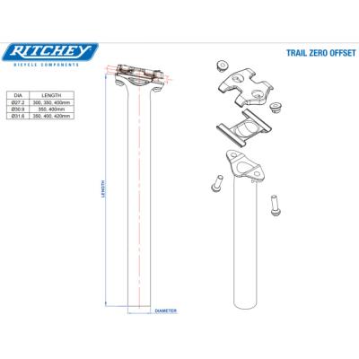 Ritchey Sattelst&uuml;tze Comp TRAIL Zero 31.6mm schwarzmatt 0mm Setback 400mm  Schwarz 400 mm Produktbild 1