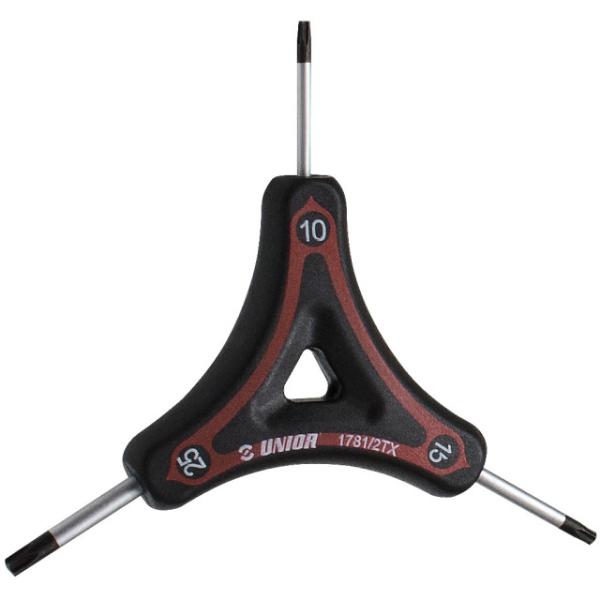 Unior Dreiarmiger Schl&uuml;ssel mit TX Profil 10x15x25  Schwarz, Rot, Silber 106 mm