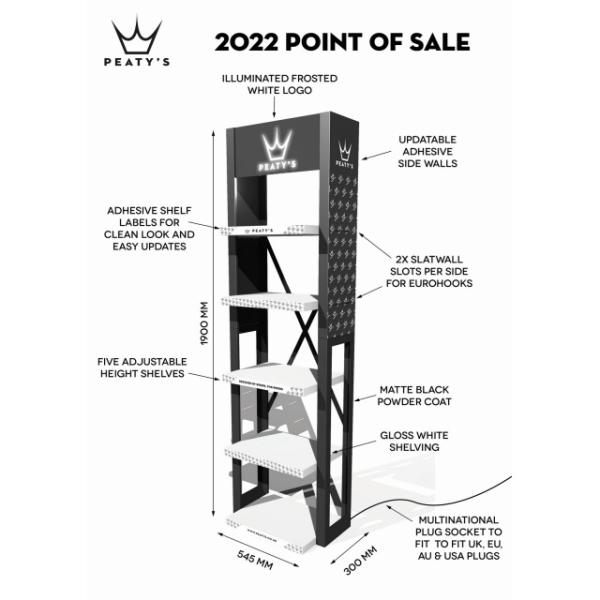 Peaty's POS Stand 2024 5 Tier 1900x545x300mm Weisse Tablare Black  Schwarz, Weiss