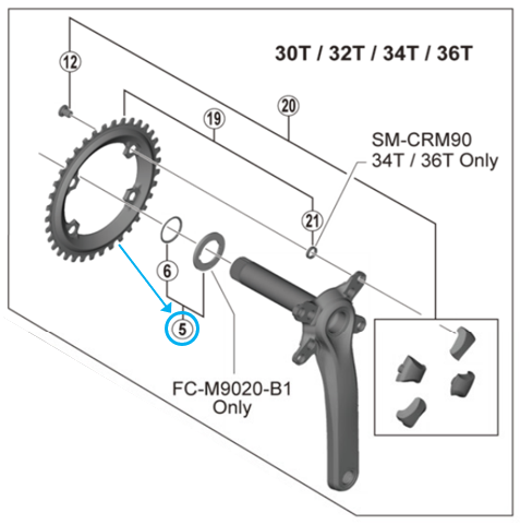 Shimano Distanzscheibe und Ring FC-M9020-B1 