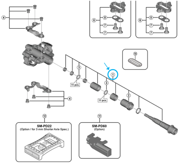 Shimano Achse PD-M9100 links komplett 