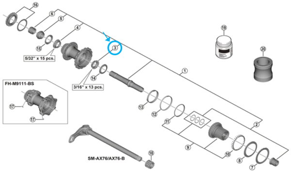 Shimano Kugellagerk&auml;fig FH-M9111 3/16" 