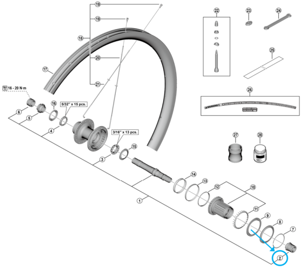 Shimano Kontermutter WH-RX880 hinten rechts 
