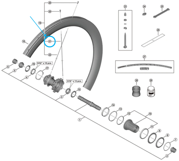 Shimano Speiche WH-R9270-C50-TL-V 269mm vorne-links tubeless / coll&eacute; 