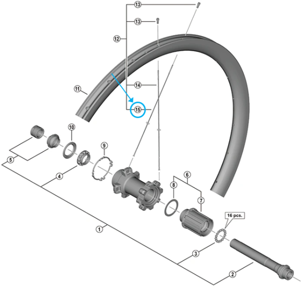 Shimano Speiche WH-R8170-C36-TL-H 267mm hinten tubeless 