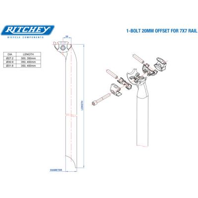 Ritchey Sattelst&uuml;tze WCS Carbon 27.2mm UD Carbon matt 25mm Setback Single Bolt 350mm  Schwarz 350 mm Produktbild 1