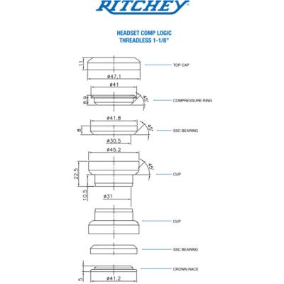 Ritchey Steuersatz Comp EC34/28.6-EC34/30 1 1/8 29.8mm Stack height schwarz  Schwarz 1 1/8 " Produktbild 1