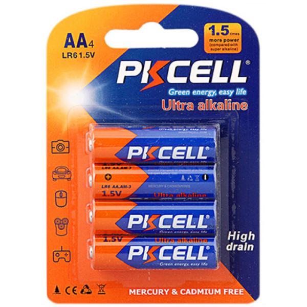 Pkcell Batterie AA LR6 1.5V Akaline Blister &agrave; 4 St&uuml;ck  Blau, Orange