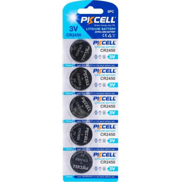 Pkcell Batterie CR2450 3V Li-MnO2 Blister &agrave; 5 St&uuml;ck  Silber