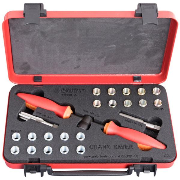 Unior Reparatur Set f&uuml;r Pedalgewinde bestehend aus Schneideneisen und Einlagen  Orange, Silber, Rot