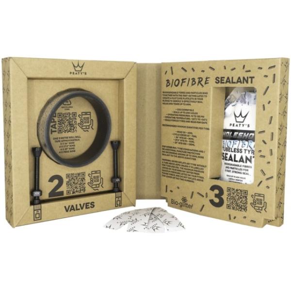 Peaty's Holeshot TL Conversion Kit 21mm Felgenband/TL Milch/Ventile  Weiss 120 ml