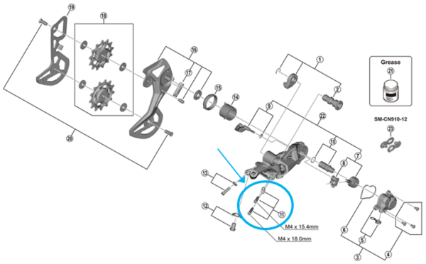Shimano Anschlagschrauben RD-M8100 mit Platte 